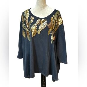 Denim 24/7 Black & Gold Beaded Sequin Fancy Top